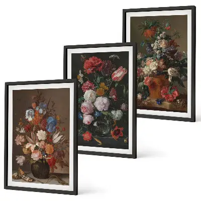 Flowers in vases compositions three-piece wall art set