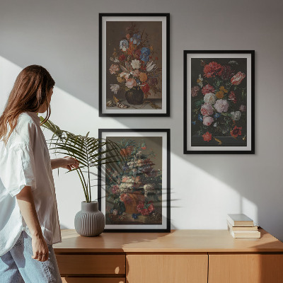 Three-piece wall art piece Flowers in vases compositions