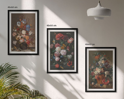 Three-piece wall art piece Flowers in vases compositions