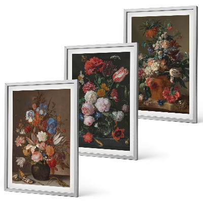 Three-piece wall art piece Flowers in vases compositions
