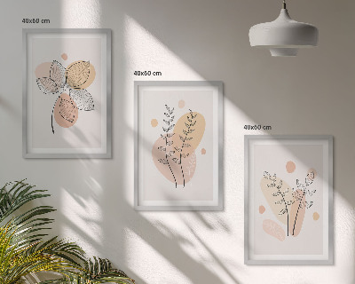 Set of 3 framed wall art pieces Pastel plant drawings