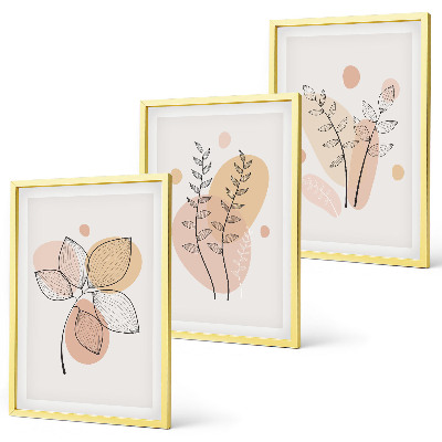 Set of 3 framed wall art pieces Pastel plant drawings