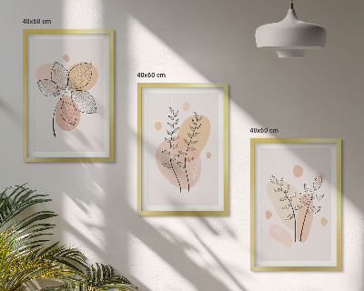Set of 3 framed wall art pieces Pastel plant drawings
