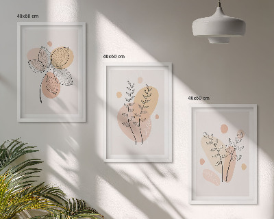 Set of 3 framed wall art pieces Pastel plant drawings
