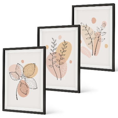 Set of 3 framed wall art pieces Pastel plant drawings