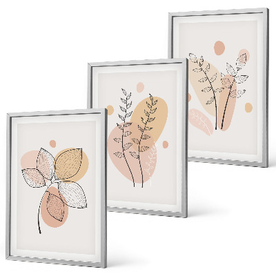 Set of 3 framed wall art pieces Pastel plant drawings