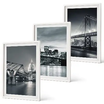 Wall art set featuring bridges and city architecture in gray