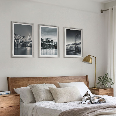 Wall art set Bridges, city architecture, gray