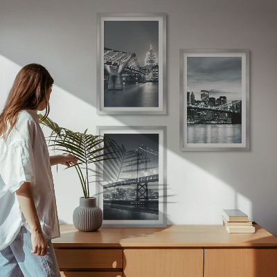 Wall art set Bridges, city architecture, gray