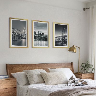 Wall art set Bridges, city architecture, gray