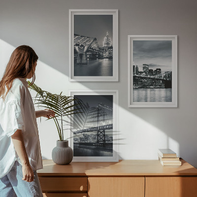 Wall art set Bridges, city architecture, gray
