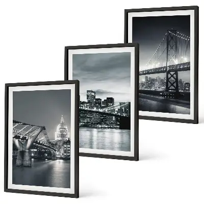 Wall art set featuring bridges and city architecture in gray