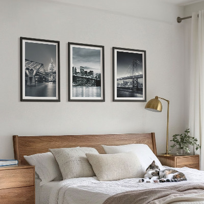 Wall art set Bridges, city architecture, gray