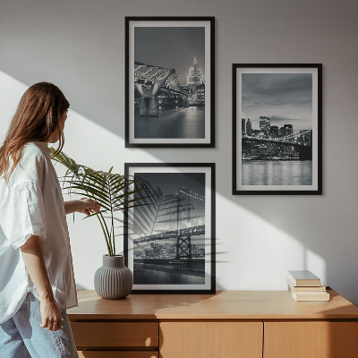 Wall art set Bridges, city architecture, gray
