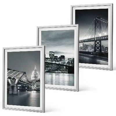 Wall art set featuring bridges and city architecture in gray