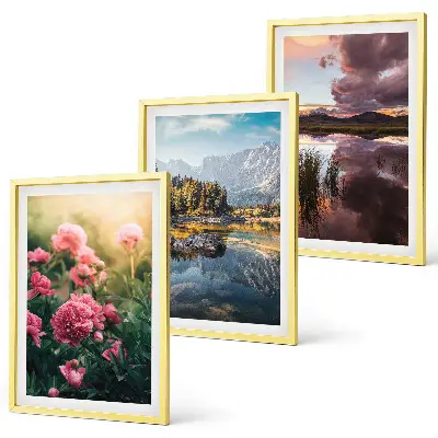 Wall art set featuring a flowers garden, mountains, and water