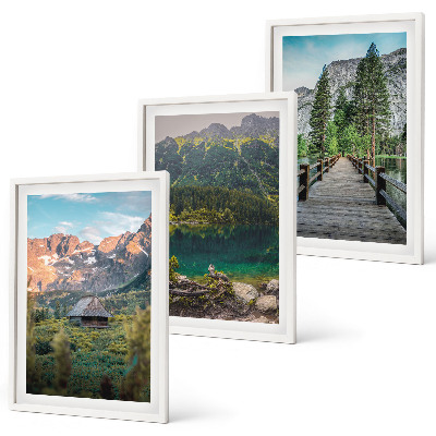 Three-piece wall art piece Mountain landscape lake bridge