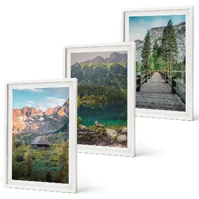 Three-piece wall art set mountain landscape with lake and bridge