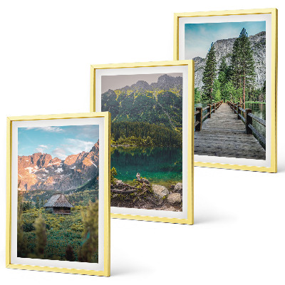 Three-piece wall art piece Mountain landscape lake bridge