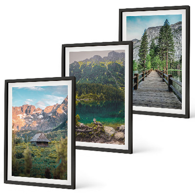 Three-piece wall art piece Mountain landscape lake bridge