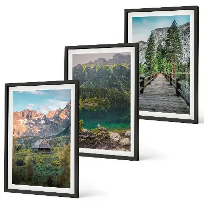 Three-piece wall art set mountain landscape with lake and bridge