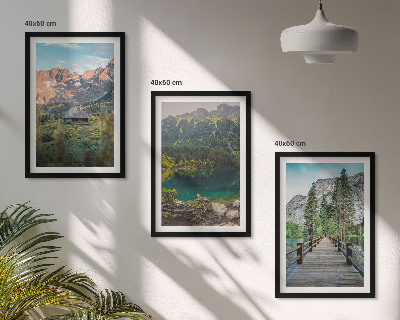 Three-piece wall art piece Mountain landscape lake bridge