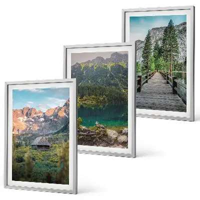 Three-piece wall art set mountain landscape with lake and bridge