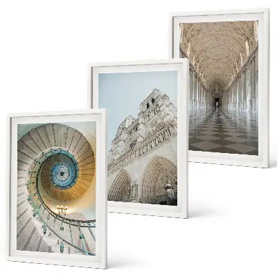 Spiral staircase of the cathedral facade set of 3 framed wall art pieces