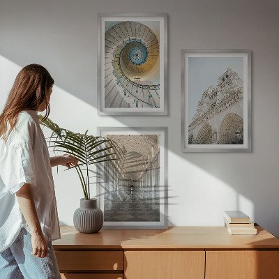 Set of 3 framed wall art pieces Spiral staircase of the cathedral facade