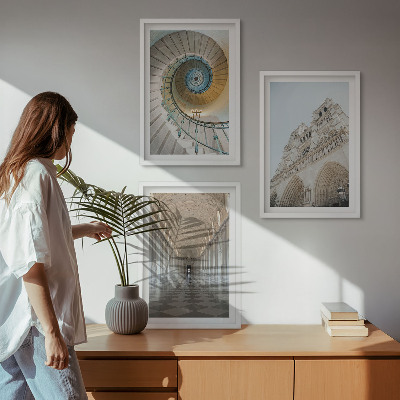 Set of 3 framed wall art pieces Spiral staircase of the cathedral facade