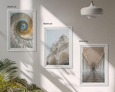 Set of 3 framed wall art pieces Spiral staircase of the cathedral facade