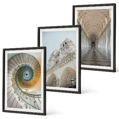 Spiral staircase of the cathedral facade set of 3 framed wall art pieces