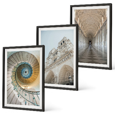 Set of 3 framed wall art pieces Spiral staircase of the cathedral facade