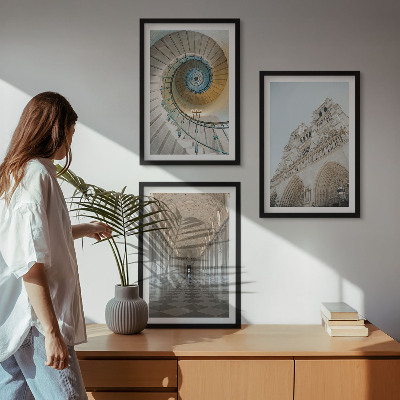 Set of 3 framed wall art pieces Spiral staircase of the cathedral facade