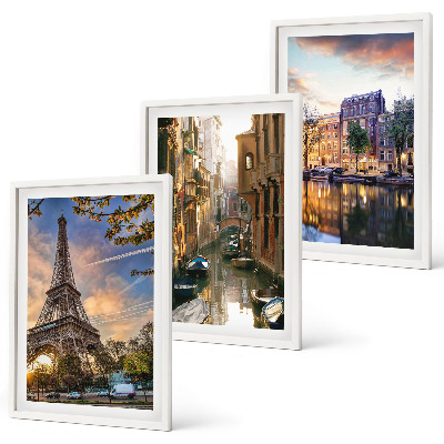 Wall art set Eiffel Tower Venice Amsterdam canals