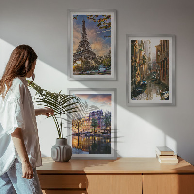 Wall art set Eiffel Tower Venice Amsterdam canals