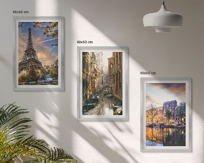 Wall art set Eiffel Tower Venice Amsterdam canals