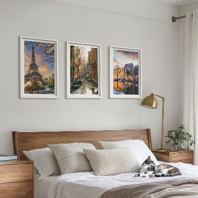 Wall art set Eiffel Tower Venice Amsterdam canals