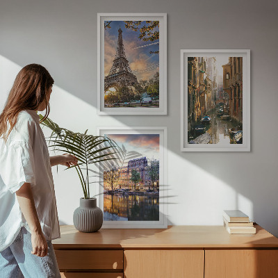 Wall art set Eiffel Tower Venice Amsterdam canals