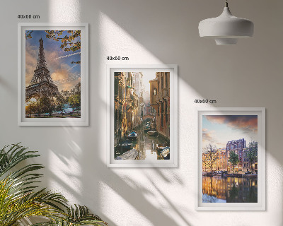 Wall art set Eiffel Tower Venice Amsterdam canals