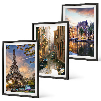 Wall art set Eiffel Tower Venice Amsterdam canals