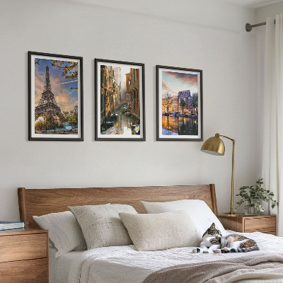 Wall art set Eiffel Tower Venice Amsterdam canals