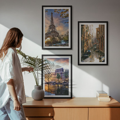 Wall art set Eiffel Tower Venice Amsterdam canals