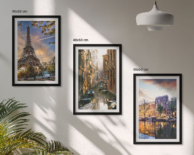 Wall art set Eiffel Tower Venice Amsterdam canals