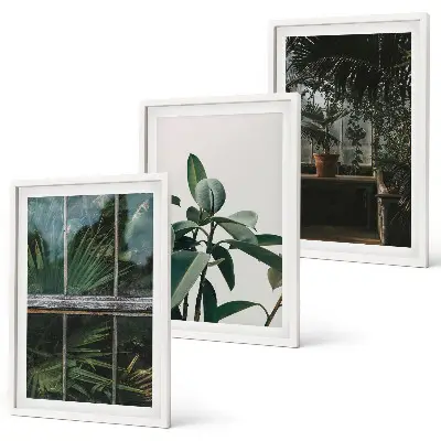 Three-piece wall art set green leaves on the window plant print