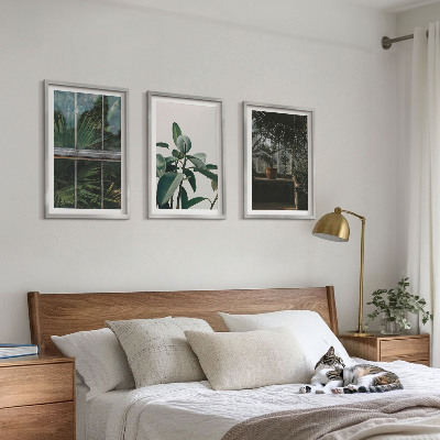 Three-piece wall art piece Green leaves on the window plant