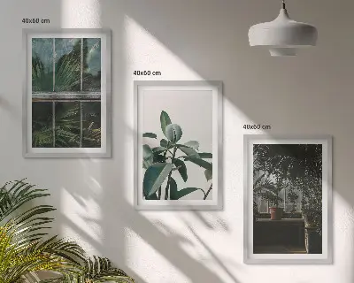 Three-piece wall art set green leaves on the window plant print
