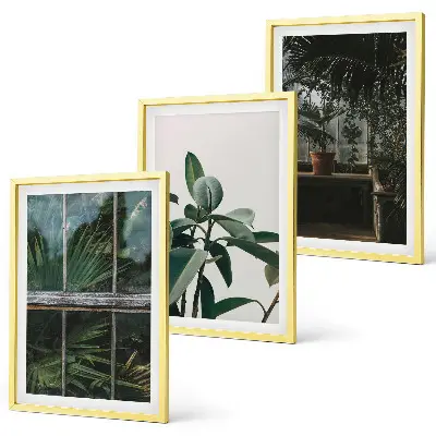 Three-piece wall art set green leaves on the window plant print