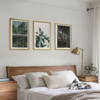 Three-piece wall art piece Green leaves on the window plant