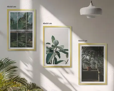 Three-piece wall art set green leaves on the window plant print